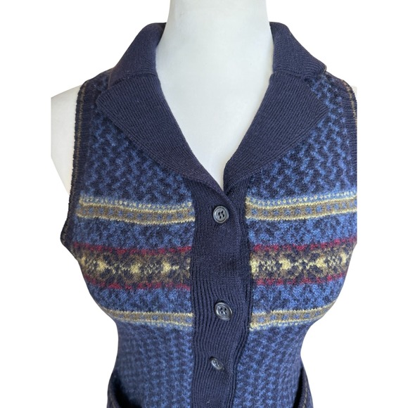 Women's Blue Knit Sleeveless Button Front Country Button Front Sweater Vest P/XS - Picture 2 of 14